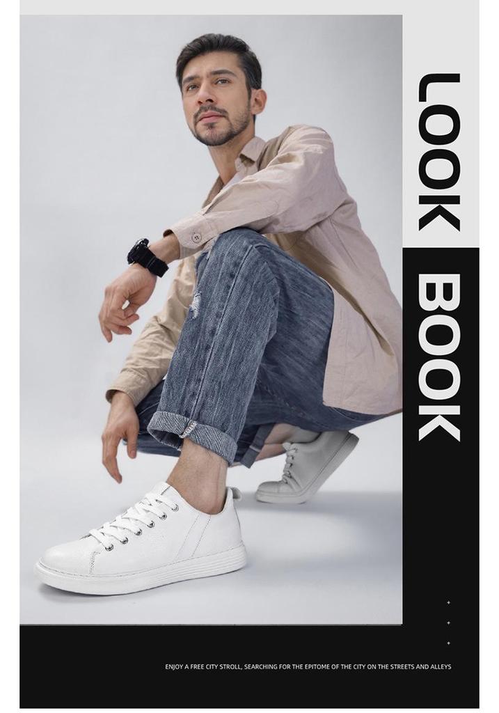 Men's Genuine Leather Retro White Cowhide Sneakers