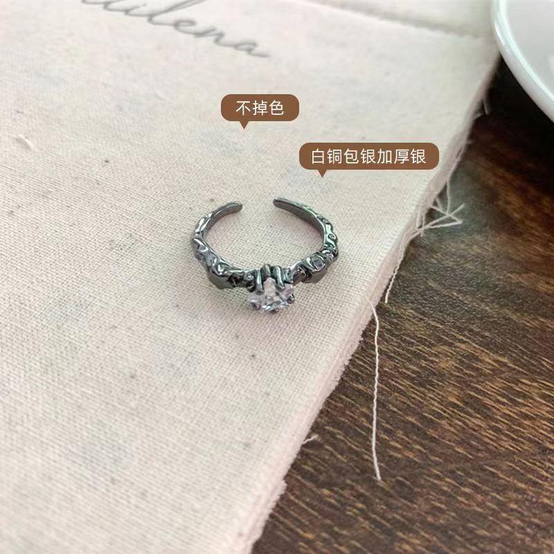 Irregular Zircon Star Ring Female Dark Cold Wind Retro Light Luxury Stacked Wearing Open Ring