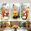 Renters Window Sticker Spring Fox Clings Cartoon Flowers Butterflies Glass Non-glue Decoration Removable Cute Animal Decals for Home Office Shop Decor