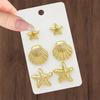 6 Pieces/set Fashionable Golden Starfish Imitation Shell Earrings Beach Party Women's Zircon Daily Wear Holiday Accessories