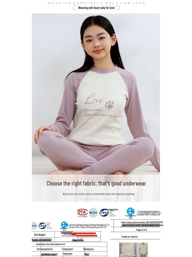 Termounderställ för barn: Bomullsunderställspyjamas för pojkar och flickor för höst och vinter