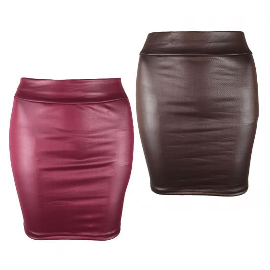 Women Mini Skirt Solid Color High Waist Slim Fit Skinny Matte Faux Leather Cozy Commuter Bodycon Skirt Streetwear