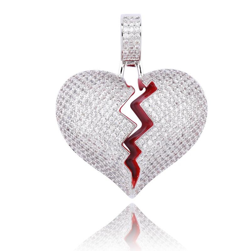 Heart Shaped Broken Pendant Couple Necklace Hip Hop Full Zircon Gold Colorful Two Tone Jewelry
