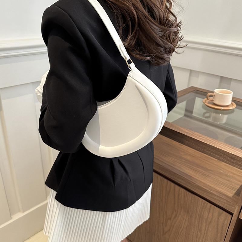 Fashion Crescent Bag Solid Color Shoulder Bag Women'S Zipper Underarm Purse Half Moon Saddle Bag Premium Durable