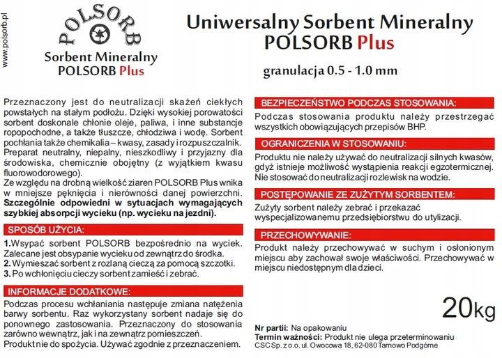 Sorbent Polsorb Plus Paliwa Olej Farby Smary 20 Kg