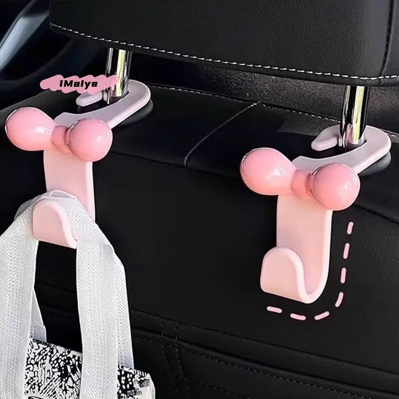 M-1Pc Pink Bow Car Seat Back Hooks, Cute Girly Car Interior Organizer, Seamless Hangers For Bags, Purses & Groceries