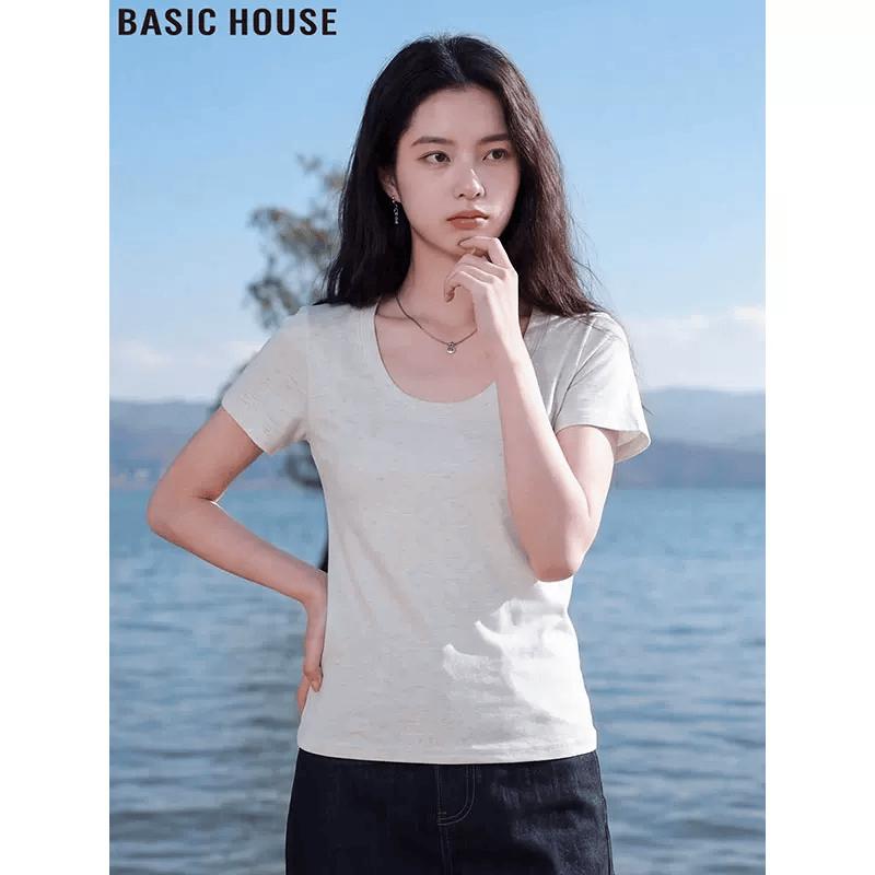 Basic House Women's U-Neck Short Sleeve T-Shirt