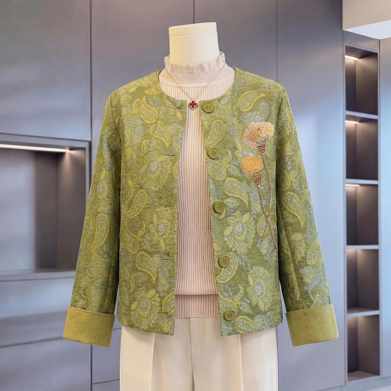 Yuzhaolin Mid-Aged Women s Embroidered Cardigan Jacket 2XL