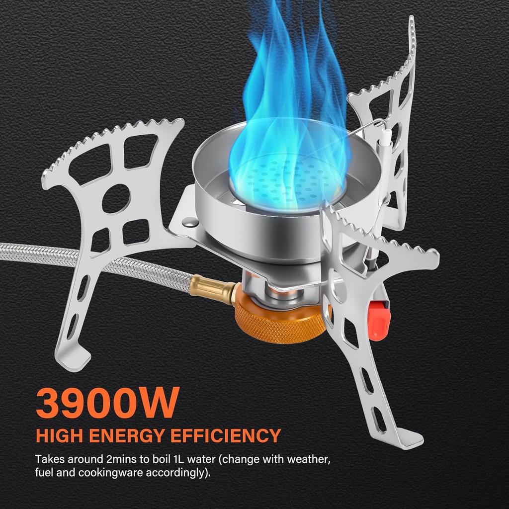 3900W Windproof Camping Stove Gas Cooking Burner Portable Propane Burners with Piezo Ignition for Outdoor Backpacking Picnic Hiking