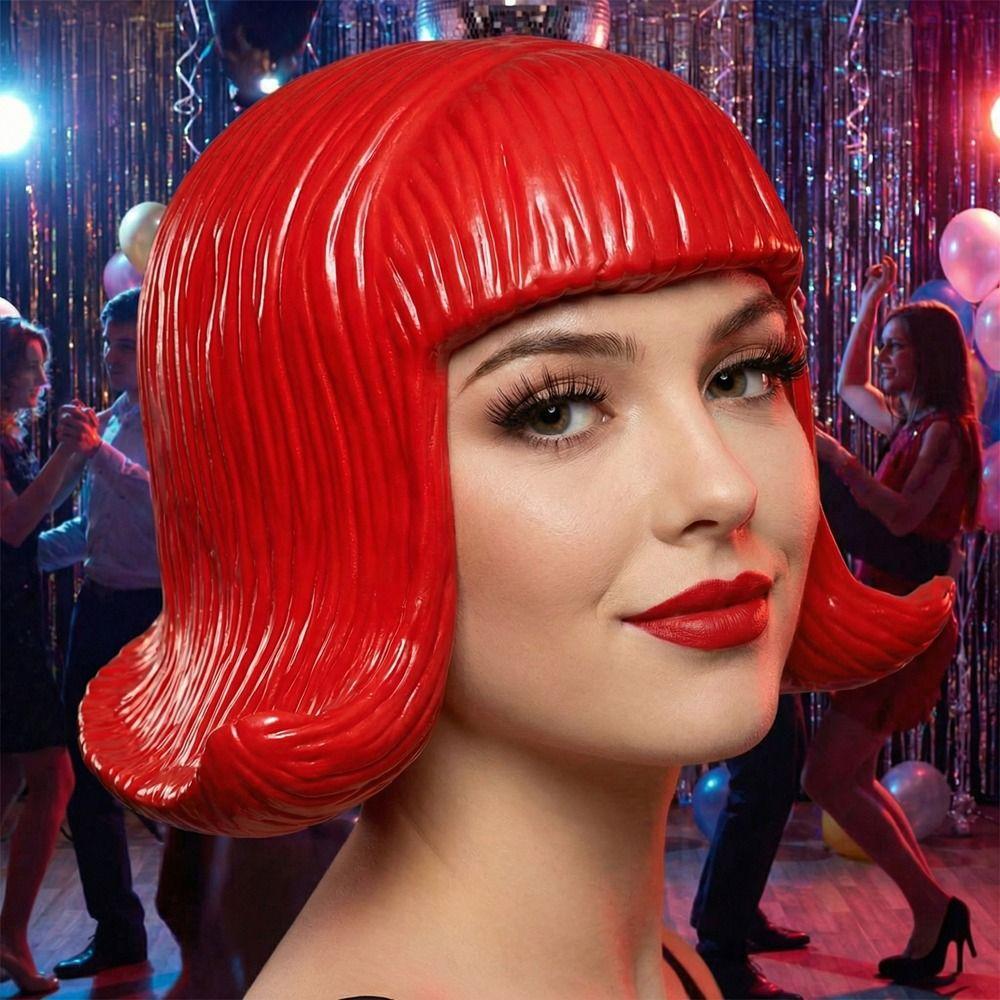 Short Bob Pretty CD Wig Comfortable To Wear Realistic Rubber Colorful Hair Hats Dressing Up Soft Overhead Masks Halloween