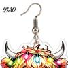 Fun Daily Wear Accessories 1 Pair Acrylic Highland Cow Christmas Earrings for Women, Cute Scottish Cattle Holiday Gift Her Dangle Drop Earrings,