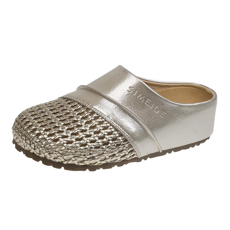 Thick-soled Bag Head Slippers Women's Summer Outer Wear 2025 New Imitation Leather Inner Height Increase Hollow Woven One-pedal Slippers
