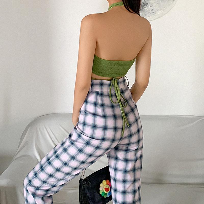 Tops cortos verdes sexis con cuello Halter para mujer, sin mangas, Espalda descubierta, para fiesta y Club, Top corto envolvente, ropa informal ajustada