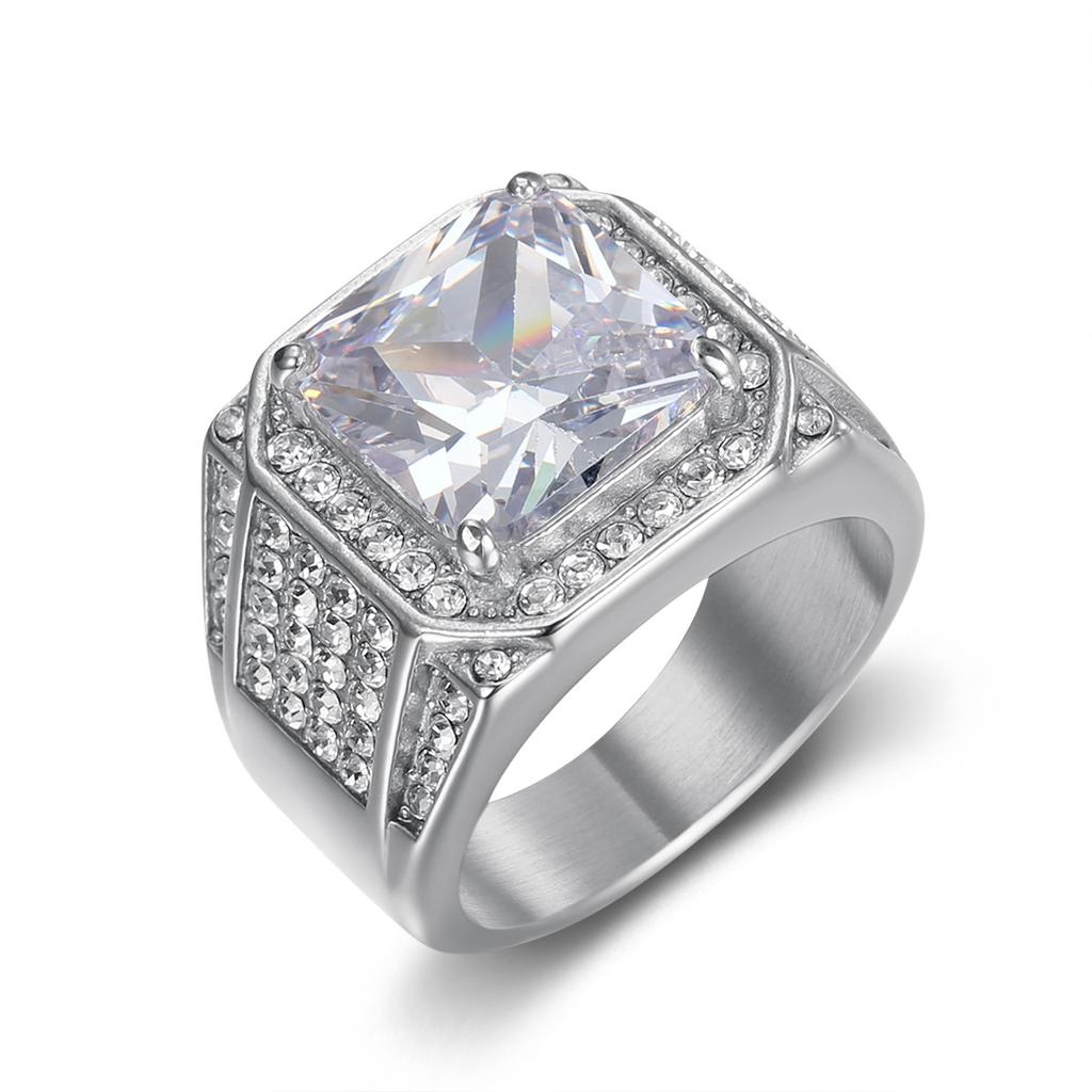 Nouvelle Bague Hip-Hop Homme en Acier Inoxydable 316 Dorée Incrustée de Zircon 3A de Luxe