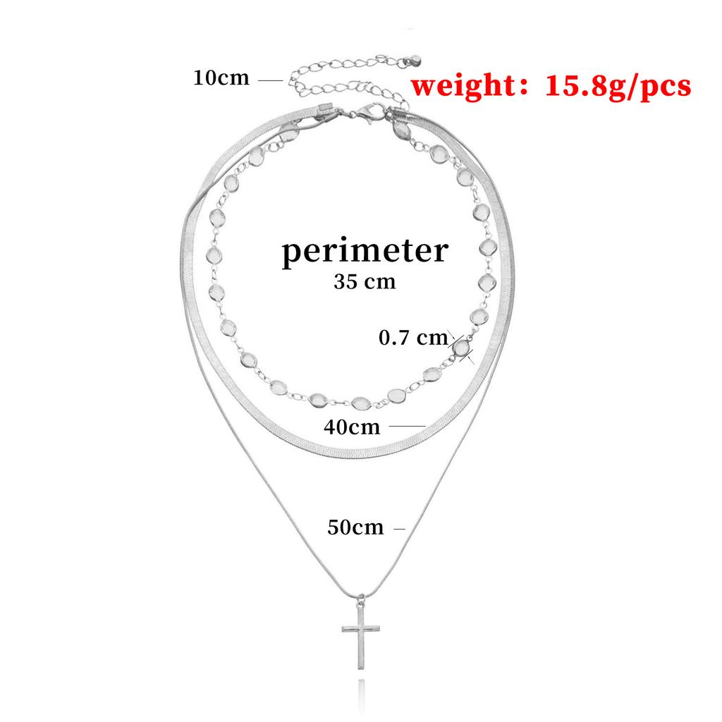 Rhinestone Neck Chain Cross Pendant Necklace Women's Temperament Multi-layer Fashion Jewelry