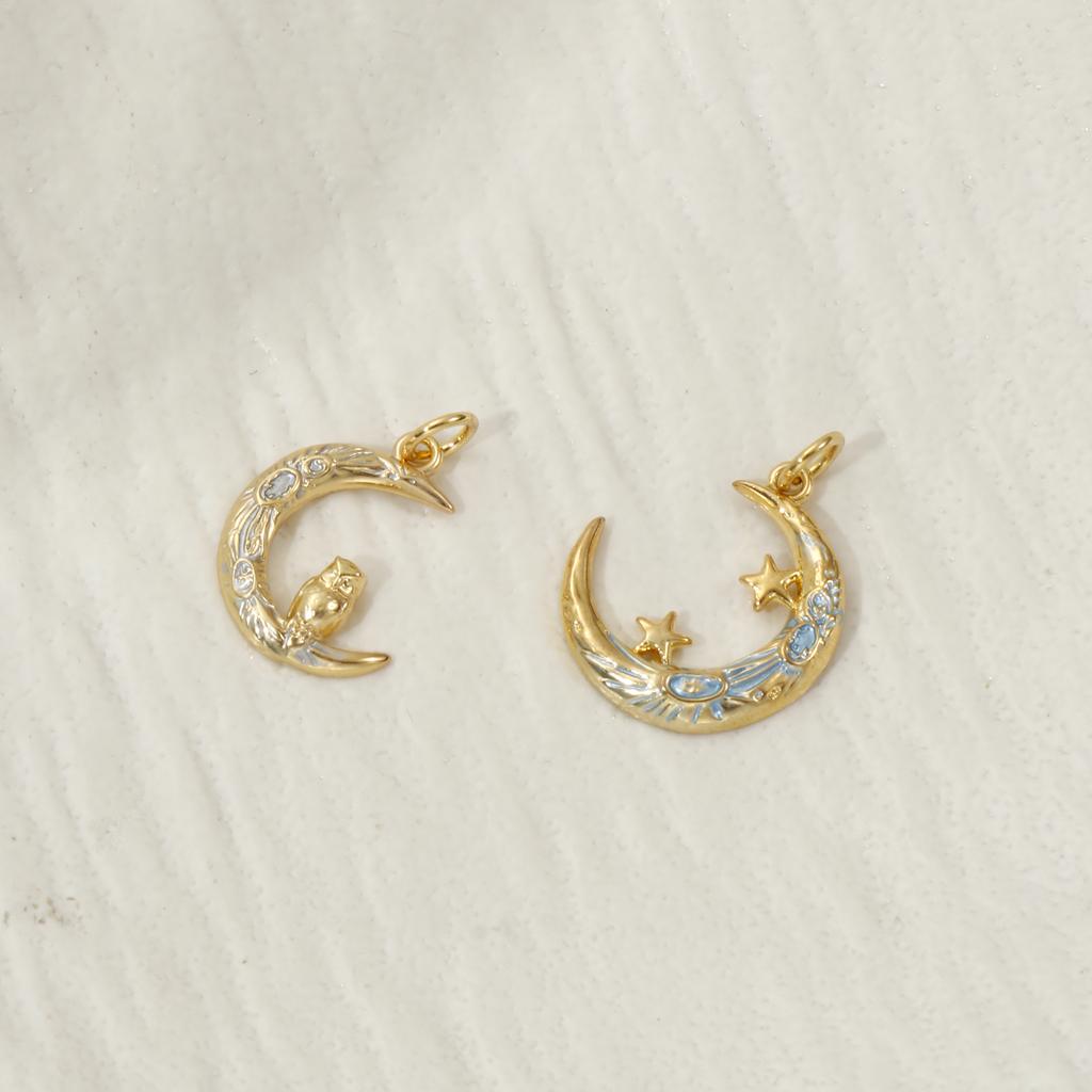 2 PCs Brass Galaxy Charms 18K Gold Plated Enamel Half Moon Pendants For DIY Neckalce Bracelet Jewelry Making 22mm x 17mm