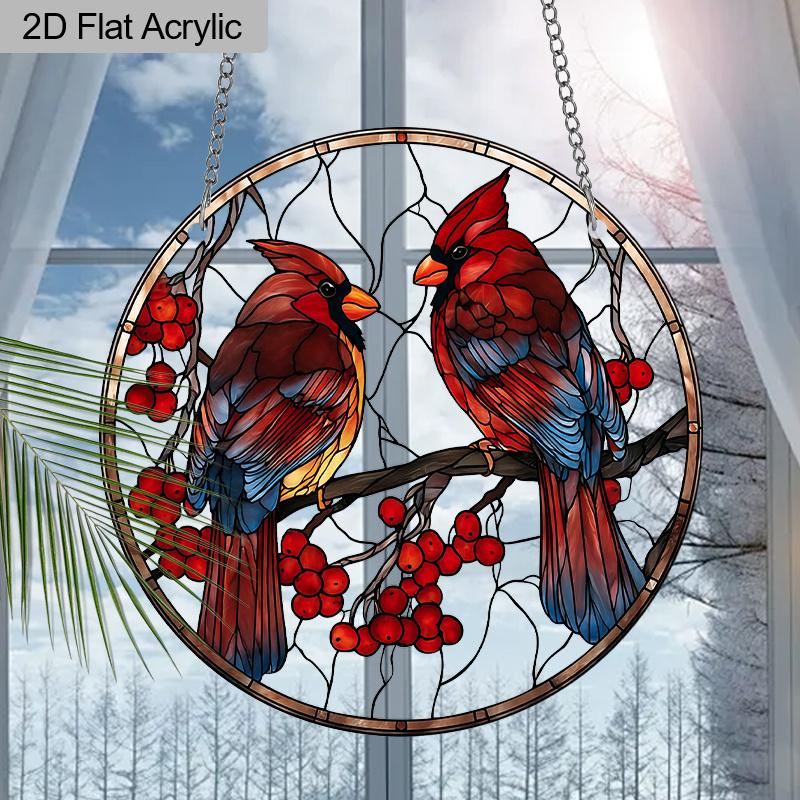 Acrylic Cardinal Bird Suncatcher Stained Glass Effect Window Hanging Ornament Bird Lover Gifts for Mom Grandma