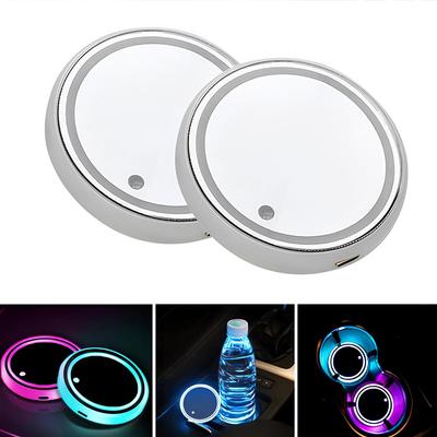 2PCS Universal Led Car Cup Holder Bottom Pad  LED Light Cover Trim Atmosphere Lamp Lights Anti-slip Mat Colorful Light Coaster