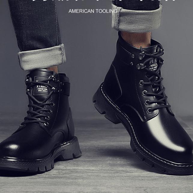 Martin boots men's spring 2025 new high-top British style black tooling motorcycle leather boots spring and autumn casual leather shoes