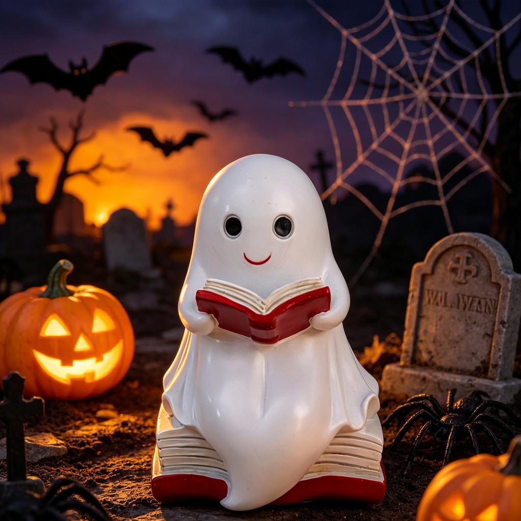 Ghost Reading Book Lamp Resin Decor For Halloween Parties And Gift Giving
