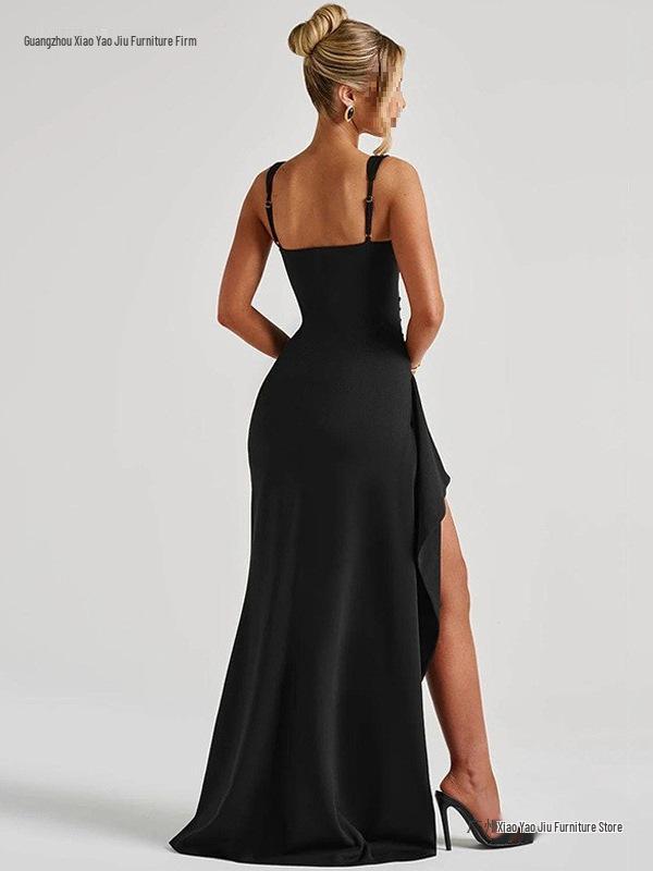 Women's Summer Fashion Spaghetti Strap Backless High Slit Dress