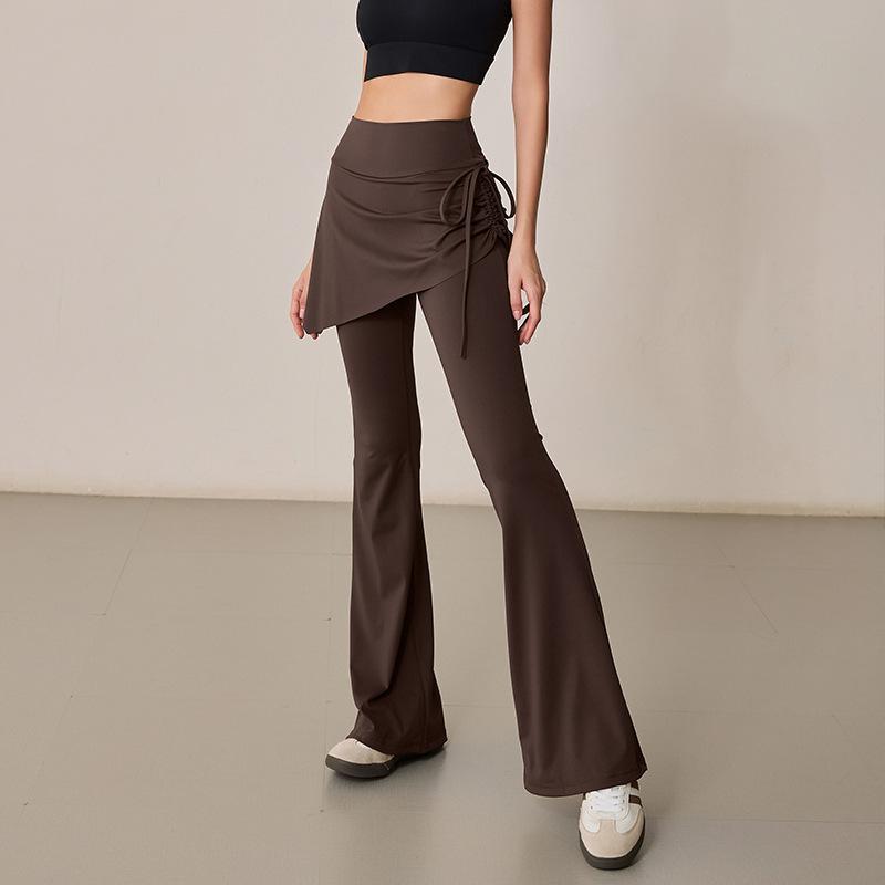 Spring gym Pilates yoga pants women s high waist loose and thin flared pants running fake two-piece sports trousers S