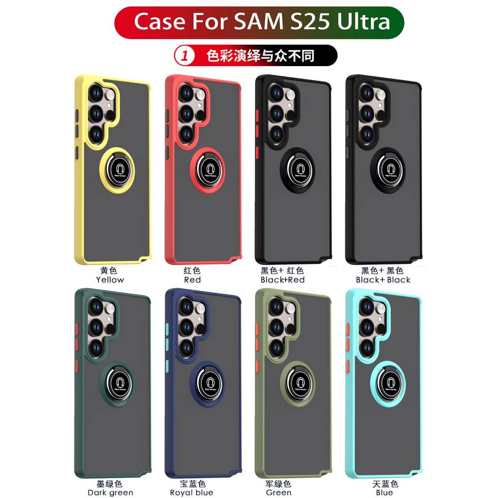 Anti-theft Acrylic Phone Case For Samsung Galaxy S26 Ultra S25 Edge S24 S23 FE S22 Plus Metal Magnetic Ring Stand Back Cover