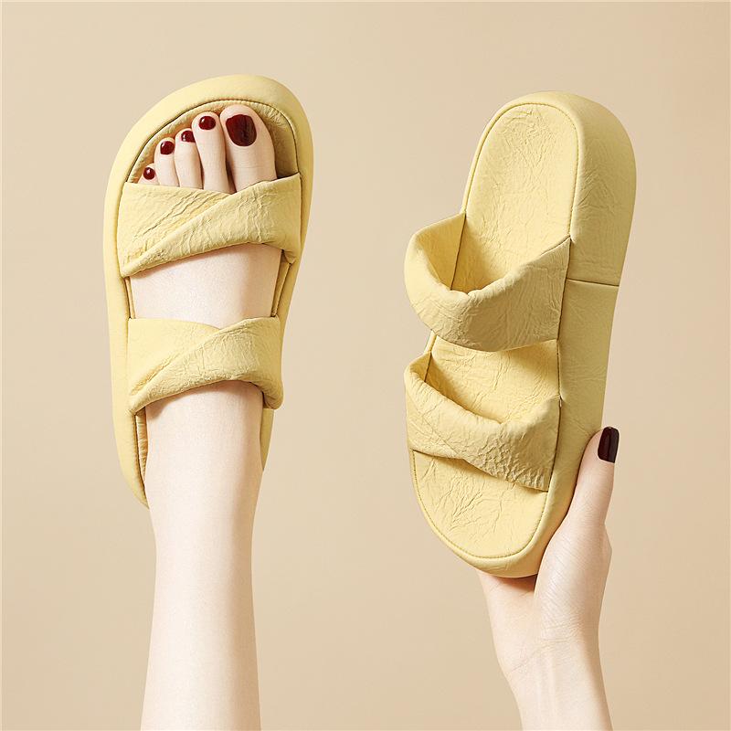 Leather Thick-soled Heightening Bow Slippers for Women To Wear Summer New Casual Non-slip Beach Slippers