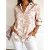 Women's Long Sleeve Floral Print Button Down Casual Shirt Elegant Daily Blouse Tops in Blue for Spring Summer