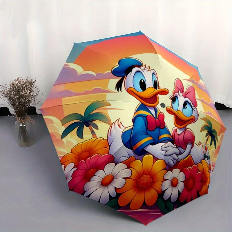 1pc Daisy Donald Duck Durable Cartoon Folding Umbrella, Portable 3-Fold Compact Umbrella for Men and Women, Suitable for Travel or Daily Use