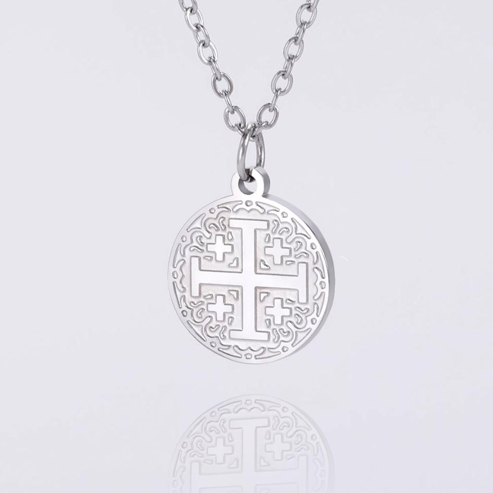 Dawapara Vintage Jerusalem Cross Charm Necklace for Women Stainless Steel Amulet Christian Catholic Religious Jewelry