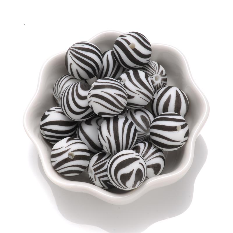 10Pcs 15mm Colorful Print Leopard Pattern Silicone Beads Ball Shape Teething Jewelry Beads For Teether Pacifier Chain Necklace