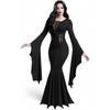 Gotisches Vintage-Kleid Halloween Damen V-Ausschnitt Patchwork Ausgeschnitten Glockenärmel Halloween Cosplay Langes Partykleid
