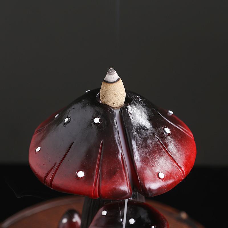1pc, Resin Handicraft Mushroom Desktop Ornament Waterfall Backflow Incense Burner Handmade Censer Home Office Tea House Decorate