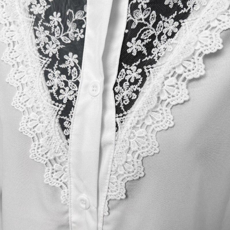 Vintage Embroidered Elegant Lace Blouse Women Lantern Sleeve Single-breasted Shirts For Women Fashion Casual Loose Tops 26218