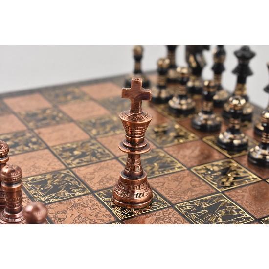 Luxury Brass and Metal Chess Set French Staunton Copper Black 30.48cm
