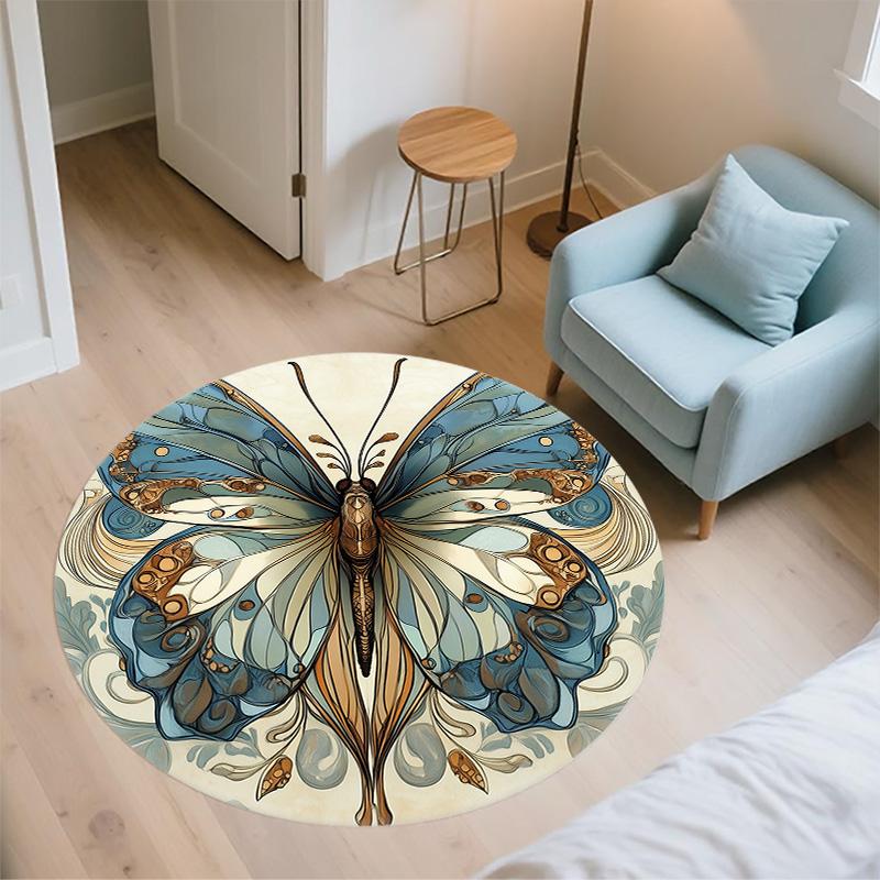 Flower Butterfly,Round Area Rug,Carpet Rug for Living Room Bedroom Sofa Playroom Decor,Non-slip Floor Mat