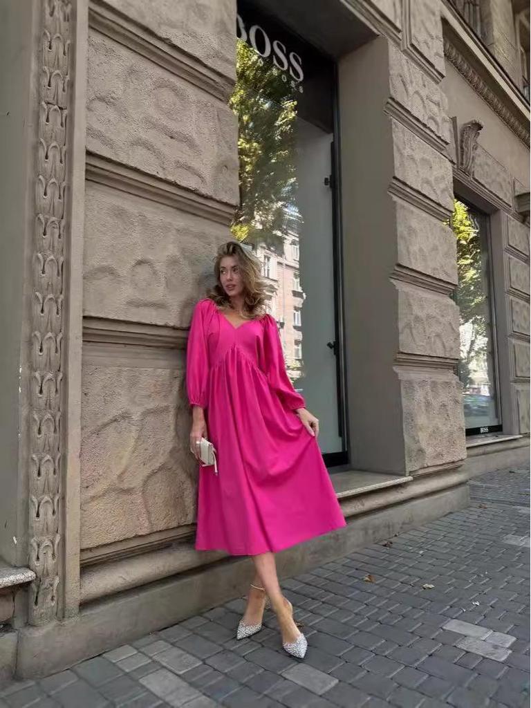 2024 Autumn European & American Long Backless Lace-Up Casual Dress