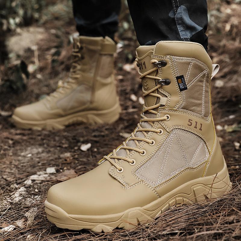 Fashion Men Tactical Boots Fashion High-Top Training Boots Outdoor Non-Slip Men Hiking Boots Desert Ankle Boot Lace-up Work Safety Shoes