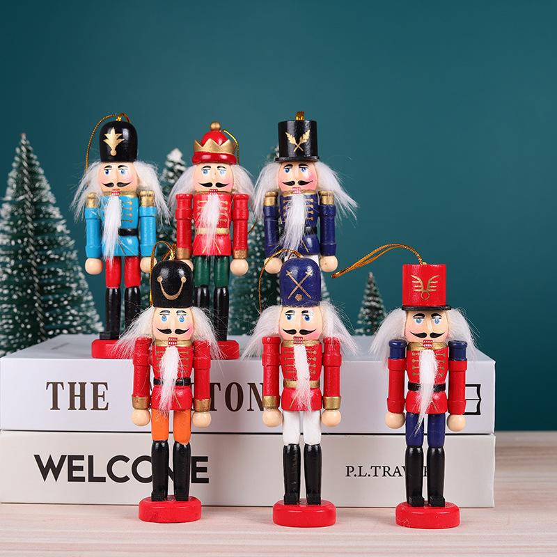 6pcs/set 12CM Nordic Style Wooden Nutcracker Puppet Small Nutcracker Soldier Pendant Crafts Decoration Christmas Tree Ornament