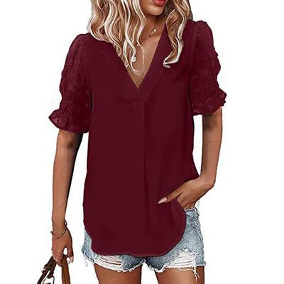 A New V-neck Short-sleeved Fleece Ball Loose and Flowing Top for Women's Summer