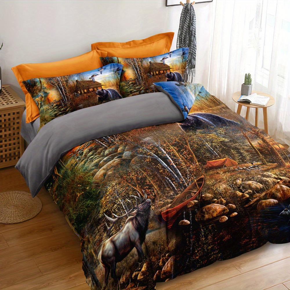 

3Pcs Duvet Cover Set Rustic Retro Style Series Animal Puzzle Print Bedding Set Soft Comfortable Duvet Cover For Bedroom EU Single(135*200cm)3pcs