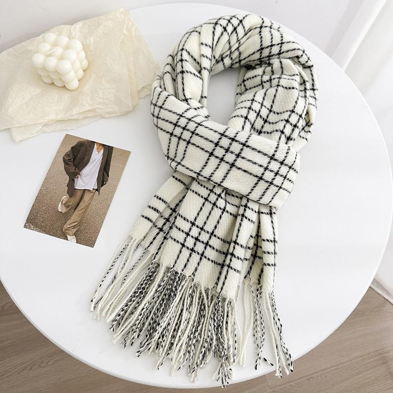 Korean Style Plaid Scarf Faux Cashmere Thick Warm Unisex Scarf