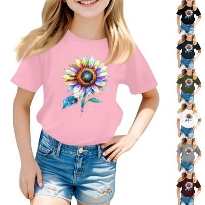 Παιδικό Κοντομάνικο T-shirt Τοπ με Στρογγυλή Λαιμόκοψη, Καθημερινό, Φλοράλ Μικρή Εκτύπωση