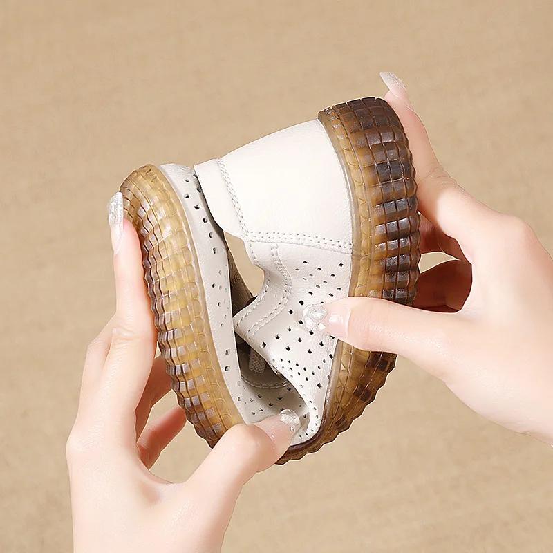Outdoor Women Jogging Casual Shoes Cow Leather Soft Sole Slip-on Flat Loafers Ladies Sneakers Breathable Walking Trainers Summer
