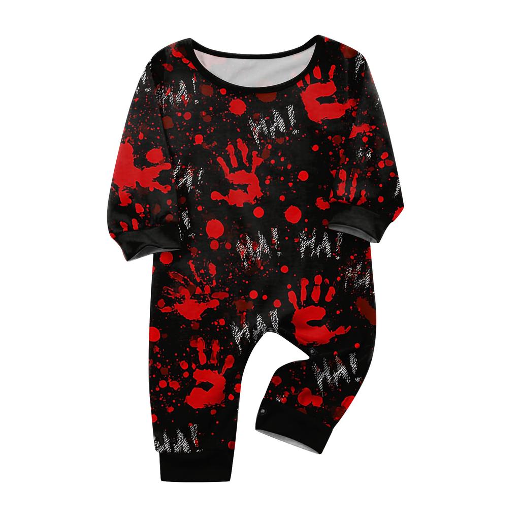 Family Matching Halloween Print Pajama Set with Long Sleeve Top and Pants for Parents and Kids