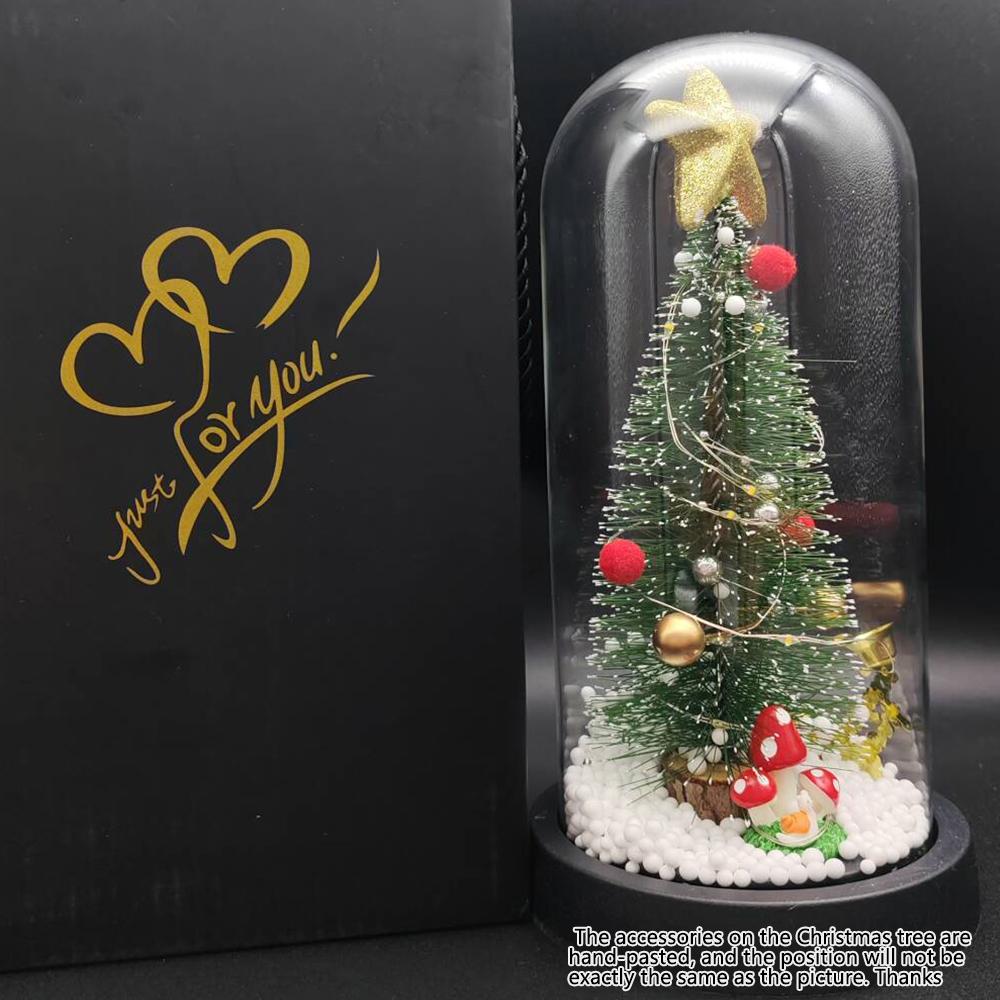 

1Pc Christmas Tree in Glass Dome, Christmas Decoration Tabletop Xmas Tree with Lights Battery Powered Bedside Decor Xmas Gift 22cm