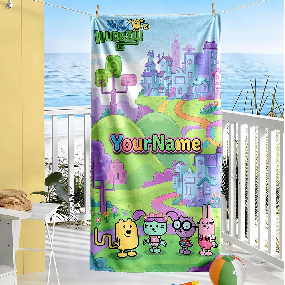 Wow! Wow! Wubbzy Customizable Name Beach Towel High Absorbency & Quick-Dry Portable for SwimmingBeachCamping Travel Beach AccessoriesGym