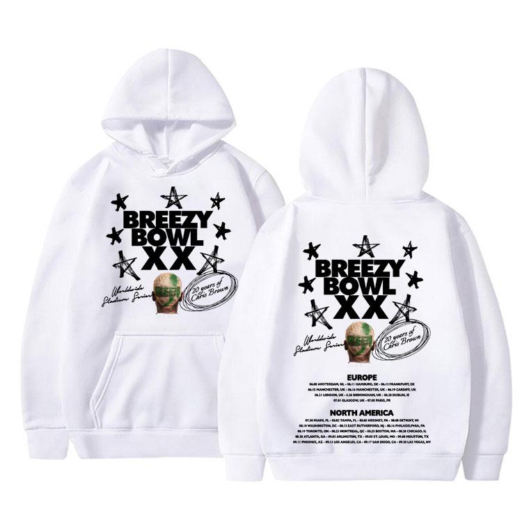 Famous Chris Brown Breezy Bowl XX Tour 2025 Hoodie Men Women Hip Hop Pop Music Sweatshirt Male Fashion Vintage Hoodies Pullovers
