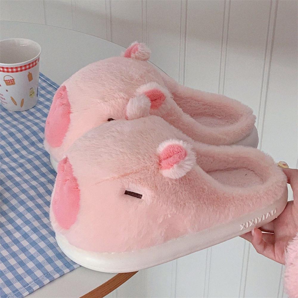 Women's Cute Cartoon Capybara Cotton Slippers - Warm Winter Plush Home Wear